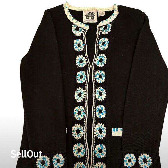 Storybook Knits Sweaters - Storybook Knits Women's XS Black Sweater Crochet Flowers & Beading